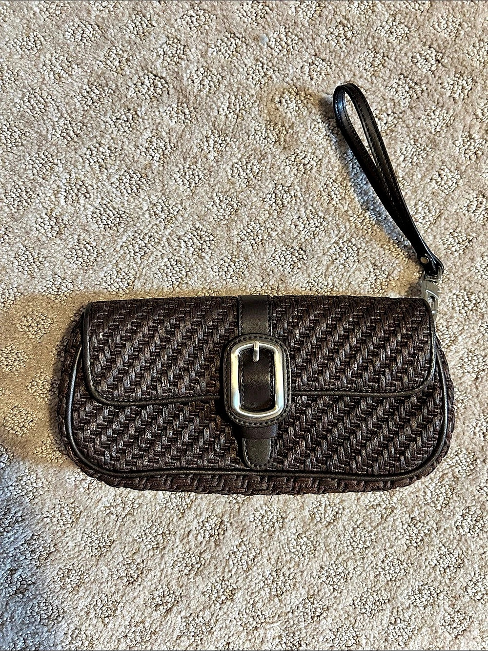 Woven Wristlet Clutch in Dark Brown nwot